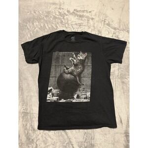 Chill T-Shirt Men Large Black Cat Wrecking Ball Graphic Tee Short Sleeve
